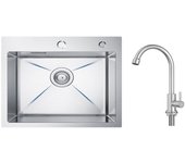 Cecipa max fregadero de cocina 1 seno 50×45×18.5cm fregadero de acero inoxidable cepillado + grifo de cocina de agua fría, cepillado