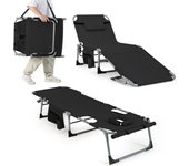 Tumbona plegable con respaldo ajustable en 5 posiciones, almohada extraíble, reposapiés ajustable, tumbona jardín playa piscina (negro)