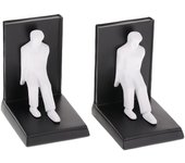 Relaxdays set 2 sujetalibros, forma persona apoyada, 14,5x12x9,5 cm, soportes libros, polirresina, negro y blanco