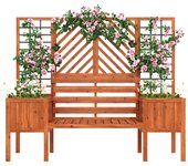 Caja de plantación con enrejado y banco, 170x145x42 cm, marrón