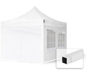 3x3 m carpa plegable, economy acero 30mm, 4 laterales con ventanas rectangulares, blanco