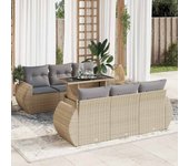 Conjunto de muebles de jardín de ratán beige de 7 piezas con cojines vidaxl