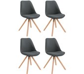 Juego de 4 sillas de comedor de diseño escandinavo en tela gris oscuro y patas de madera clara forma cuadrada 10_0003203