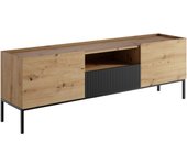 Mueble tv lunole 109, negro, roble artisan, 180x60x42cm