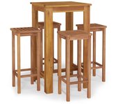 Mesa y taburetes altos de jardín 5 pzas madera maciza acacia
