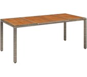 Mesa de jardín con tapa de madera gris 190x90x75 cm mimbre resina