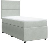 Cama con somier tapizado y colchón de terciopelo gris claro 90x190 cm