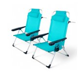 Pincho silla de playa plegable, sillon alto con cojín, reclinable, 5 posiciones, altura del asiento 29,5 cm, asa de transporte
