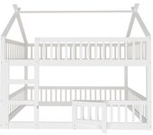 Cama alta para niños en madera maciza, blanca, 140 x 200 c