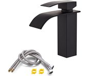 Mezclador de lavabo en cascada negro con grifo de baño negro de altura de caño 185 mm