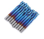 10 piezas de fresas de carburo cementado de 2 flautas con revestimiento nano azul y fondo plano de 3,175 mm