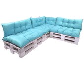 Conjunto de 7 cojines para palets, 3x asiento 120x50 y respaldo 120x40cm, cojín de jardín azul, conjunto de cojines para muebles de jardín