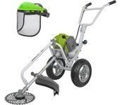 Desbrozadora térmica 52cm3 con ruedas hoja ø 255 mm + casco de seguridad con rejilla vito