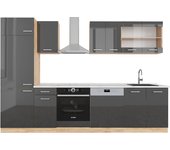 Vicco mueble de cocina r-line, antracita brillo intenso/roble dorado eléctrico, 300 cm , et mármol