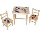 Juego de mesa de centro de madera con 2 sillas para dormitorio infantil. m13-topolina