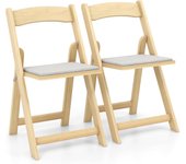 Costway juego de 2 sillas de comedor, silla plegable con patas de madera de caucho y asiento con cuero de pvc, silla de cocina portátil para oficina y