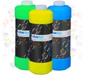 Relaxdays líquido burbujas jabón, set de 3, 1 litro solución pompas cada una, para máquina de pompitas, multicolor