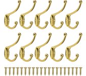 Perchero retro con ganchos, vintage, de metal, para puerta de baño, cocina, dormitorio, entrada, 10 unidades, dorado