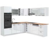 Vicco cocina esquinera r-line, blanco alto brillo/blanco, 237 x 247 cm , et roble
