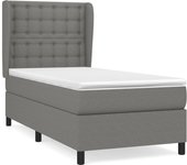 Cama con somier tapizado y colchón de tela gris oscuro 90x200 cm