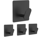 Gancho de pared, perchero, puerta, apto para baño y dormitorio, base cuadrada, paquete de 4 (negro)