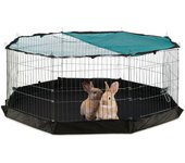 Relaxdays parque para mascotas con cubierta de red, suelo, 8 paneles, conejos, cobayas, corral de 60x150x150cm, plateado