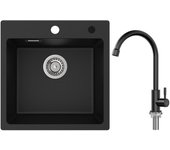 Cecipa max fregadero 1 seno en cuarzo y resina negra 45x45cm fregadero de encastre + grifo de cocina de agua fría, negro
