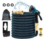 Manguera de jardín expandible, manguera de jardín flexible con boquilla rociadora de 10 funciones, conector de latón macizo, tubo de látex de 3 capas