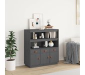 Aparador alto | aparador de comedor | armario de cocina madera maciza de pino gris 100x40x108,5 cm cfw12642