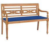 Banco de jardín muebles de exterior terraza con cojín azul real 120 cm madera maciza de teca 02_0011059