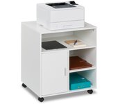Relaxdays mesa impresora con 5 cajones y puerta, cajonera oficina con ruedas, mueble despacho, 66,5 x 60 x 50 cm, blanco