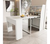 Mesa de comedor extensible para 4 a 6 cubiertos con armario - l52/132,5xb80xh76cm - tablero de partículas - blanco