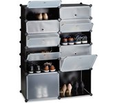 Relaxdays zapatero modular con 12 compartimentos, plástico, negro, 125 x 94 x 37 cm