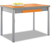 Mesa de cocina extensible 2 alas - 90x50 cm (140x50 cm) - estructura y alas color aluminio - tapa cristal color naranja