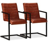 Pack 2 uds sillas de comedor | silla de cocina cuero auténtico marrón cfw65208