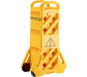 Wiltec barricada de seguridad plegable extensible hasta 3,9 m, plástico pe resistente, rodillos integrados para fácil transporte, alta visibilidad,...