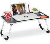 Relaxdays bandeja ordenador, mesita plegable para portátil, cama y sofá, soporte tablet, 26x63x40cm, negro y blanco