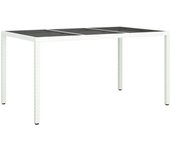 Mesa de jardín 150x90x75 cm vidrio templado/resina mimbre blanco