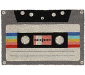 Relaxdays felpudo entrada casa, coco, diseño retro de cassette, 60x40cm, antideslizante, interior y exterior, multicolor