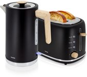 Nordic set tostadora pan ranura ancha 2 rebanadas + hervidor agua eléctrico 1,7l inalámbrico, briebe, negro, 2200, skt1167blk