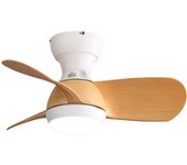 Ventilador de techo mini led de 23 pulgadas con luz regulable en 3 colores, 3 aspas de abs, motor dc silencioso, control remoto