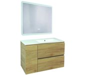 Mueble de baño trendy - 90 cm - blanco mate - 2 cajones y 1 puerta - espejo athena