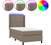 Cama con somier, colchón y luces led, tela gris topo, 90x200 cm