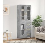 Aparador alto | aparador de comedor | armario de cocina madera contrachapada gris hormigón 69,5x34x180 cm cfw37690