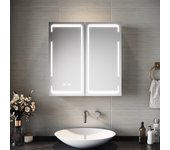 Armario con espejo con iluminación led de 3 colores, antivaho espejo de baño con armario, control táctil blanco 59x60cm