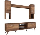 Mueble de pared tino, composición de salón, mueble de salón multiusos, mueble tv, 180x35 h49 cm, nogal