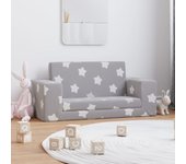 Sofá cama infantil de 2 plazas gris claro estrellas suave felpa