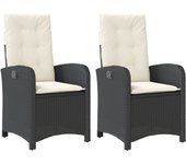 Sillones reclinable jardín cojines 2 uds ratán sintético negro