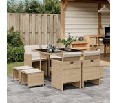 Conjunto de comedor de jardín y cojines 9 piezas poliratán beige