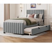 Cama tapizada 90x190cm en terciopelo - con cama nido 90x190cm - gris